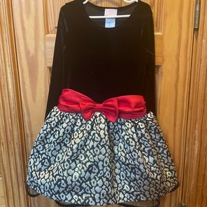 Bonnie Jean Girls Christmas / winter / formal dress 6x  Black Velvet, Red bow